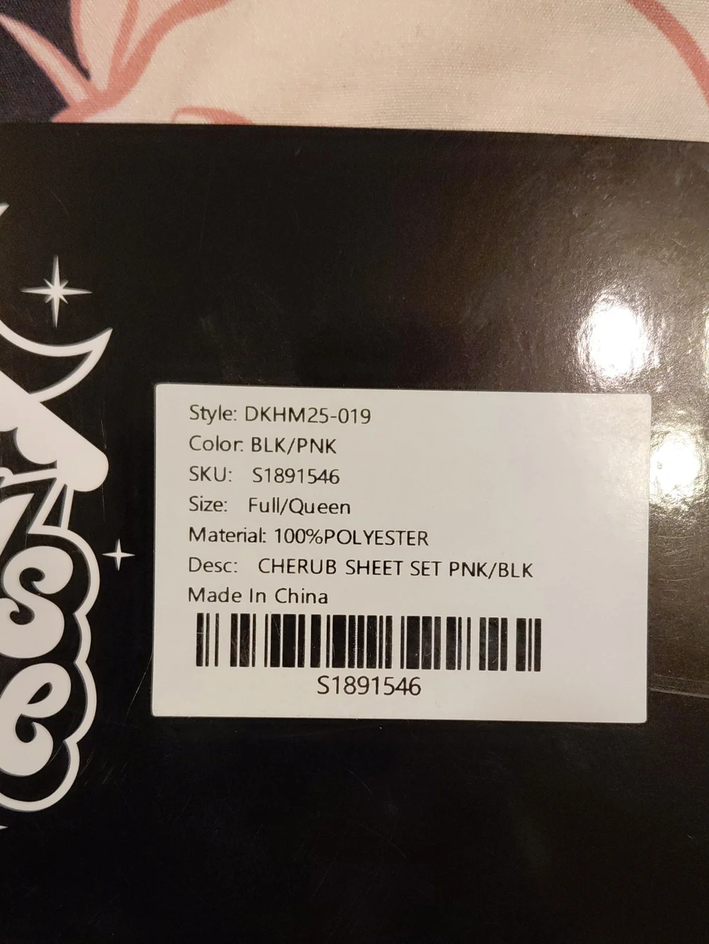 DOLLSKILL Dolls Home Full/Queen Cherub Print Black and Pink Bedding/print Bag
